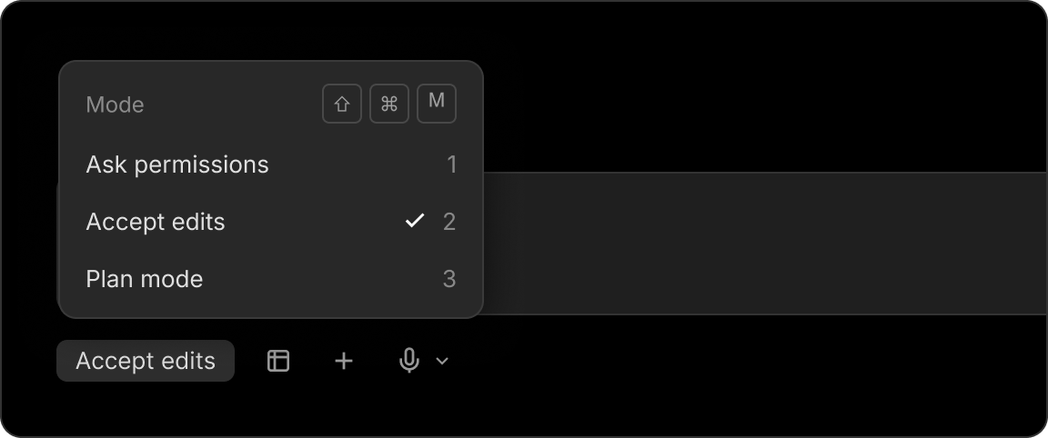 Permission mode picker showing Accept Edits options